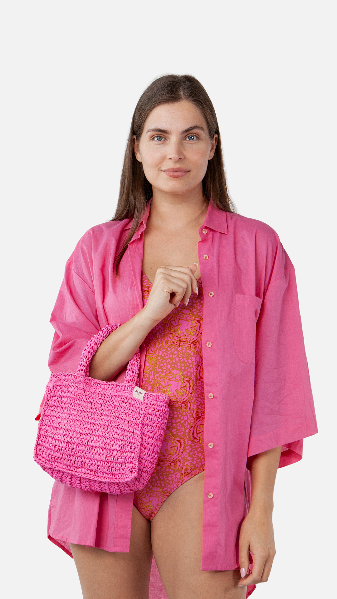 BARTS KAVEN Handbag Schultertasche Sommertasche aus Bast hot pink – Bild 3