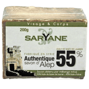 Aleppo Seife mit 55% Lorbeeröl und 45% Olivenöl – Saryane 200 g