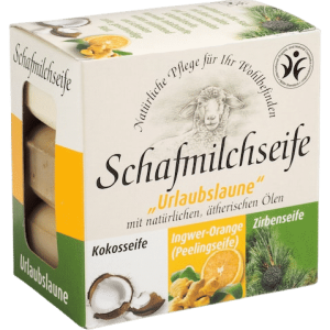 Schafmilchseife „Urlaubslaune“ – 3er Set: Kokos, Zirbe, Ingwer-Orange – Saling je 100 g