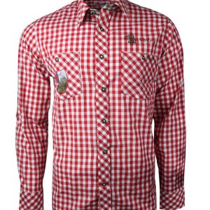 Fuchs Herren Trachtenhemd slimfit rot braun mit Sticker