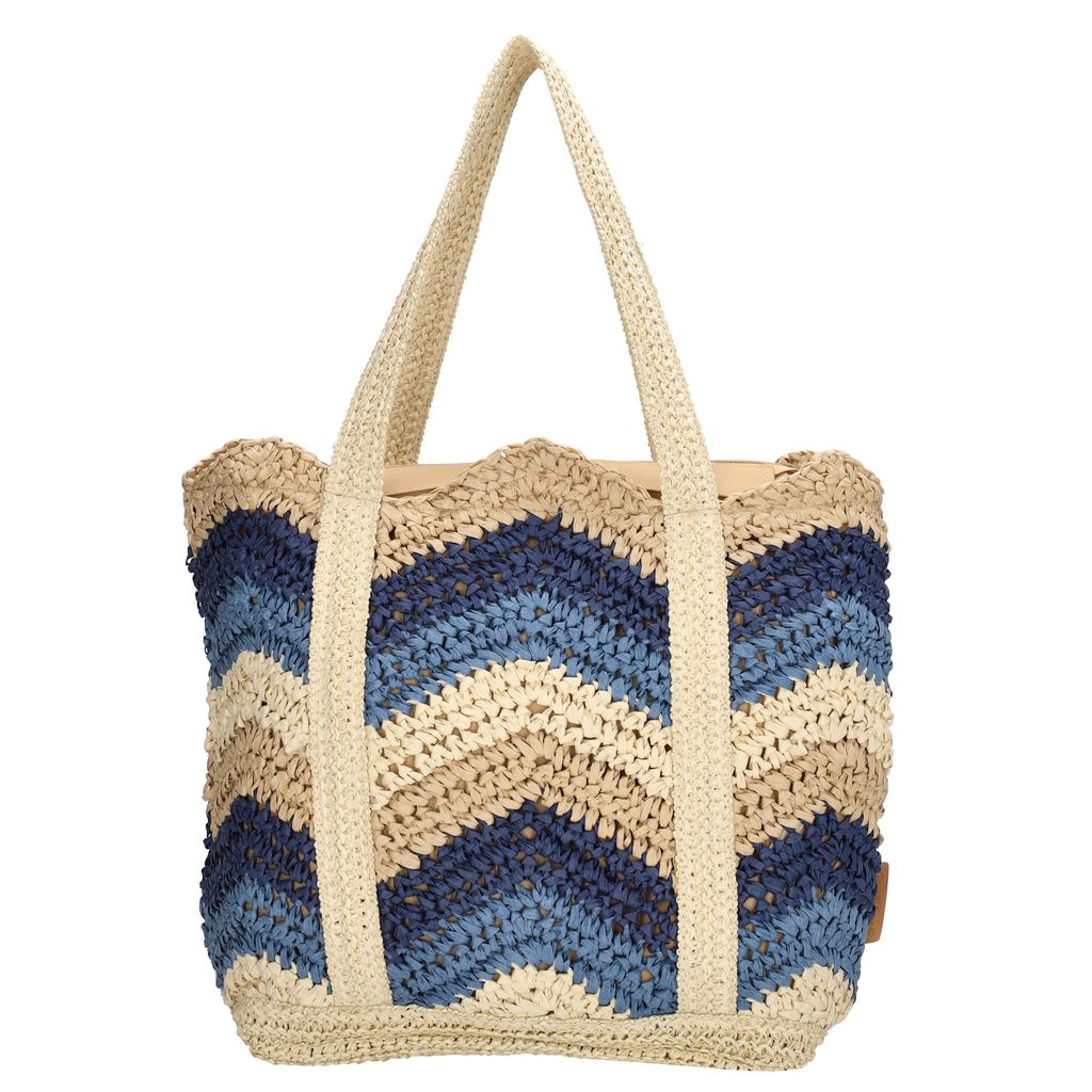 PE FLORENCE Shopper Basttasche im Häkellook blau & natur