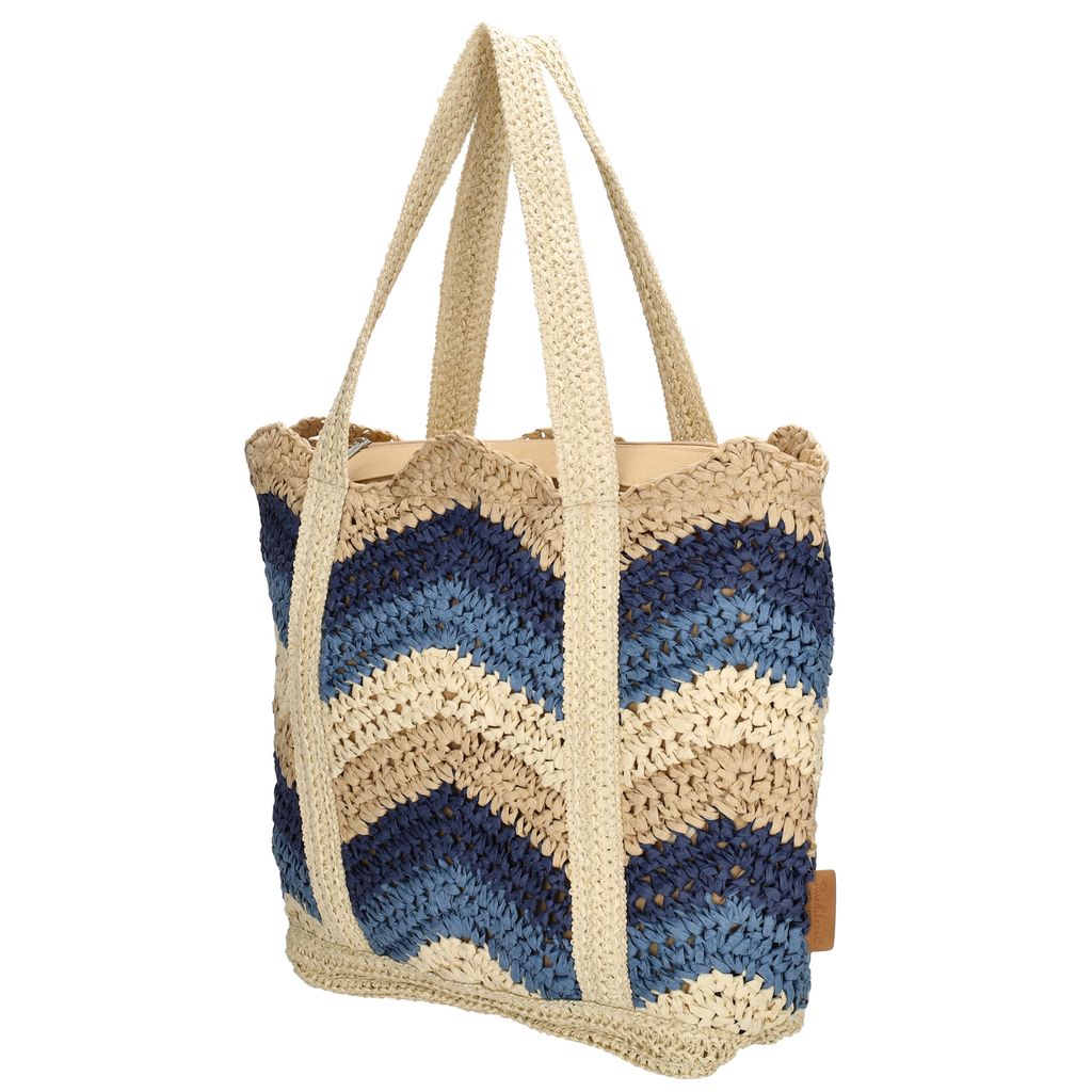 PE FLORENCE Shopper Basttasche im Häkellook blau & natur – Bild 3