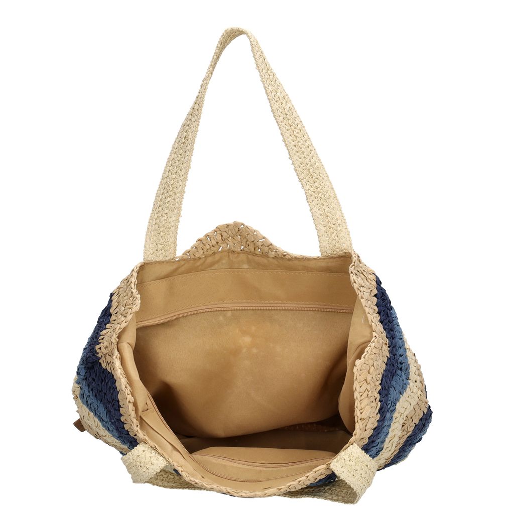PE FLORENCE Shopper Basttasche im Häkellook blau & natur – Bild 5