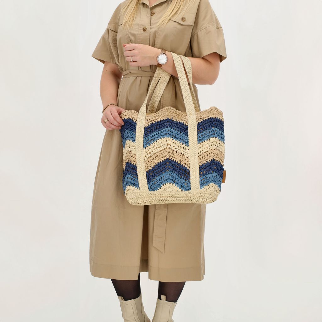 PE FLORENCE Shopper Basttasche im Häkellook blau & natur – Bild 6